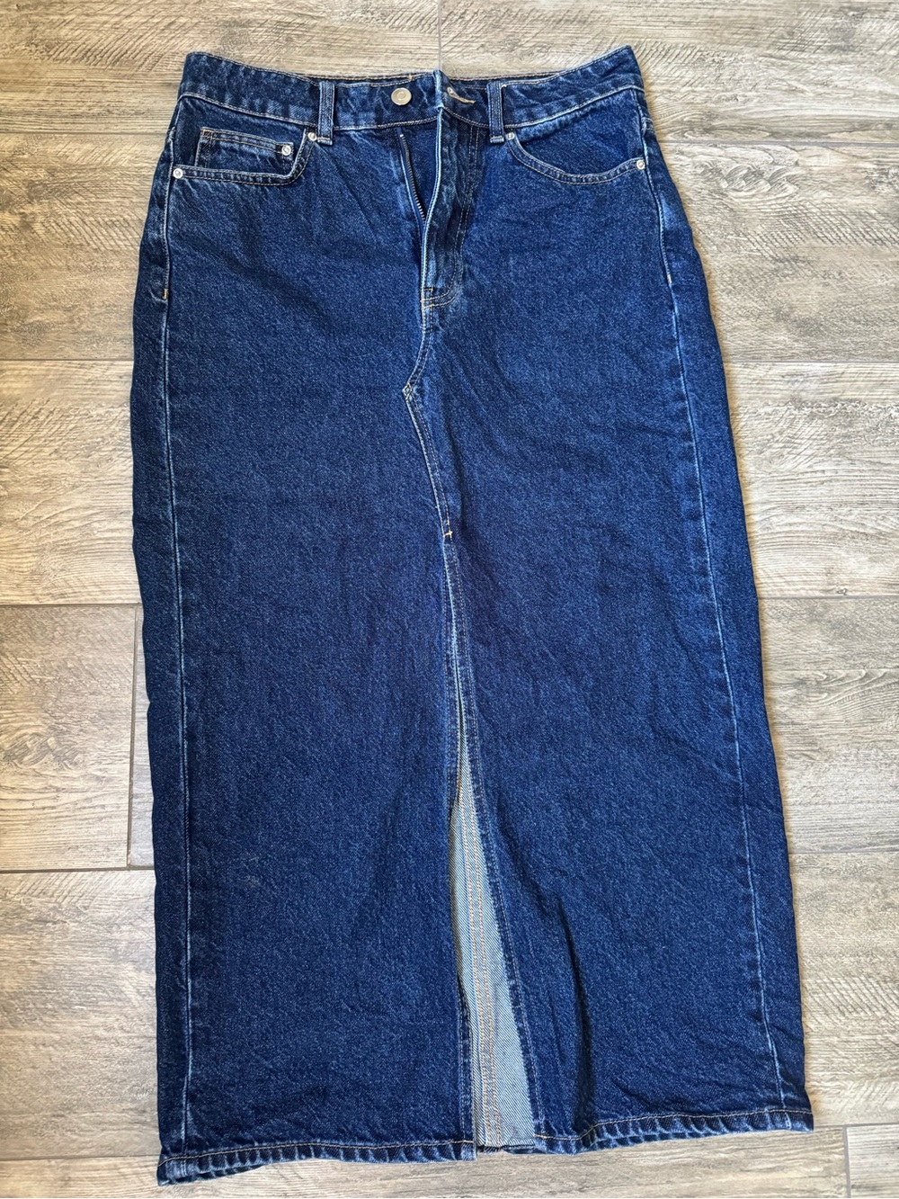 H&M Dark Blue Denim Maxi Skirt with Front Slit
